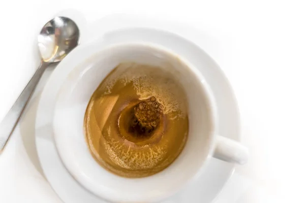 Bir Fincan Kahve Içti Close Üst Görünüm — Stok fotoğraf