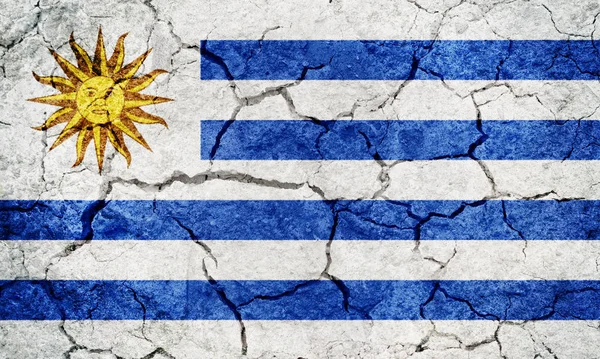 Bandera República Oriental Del Uruguay Sobre Suelo Seco Textura Fondo — Foto de Stock