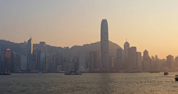Victoria Harbor Hong Kong 2019 Március Hong Kong Város Naplementekor — Stock Fotó