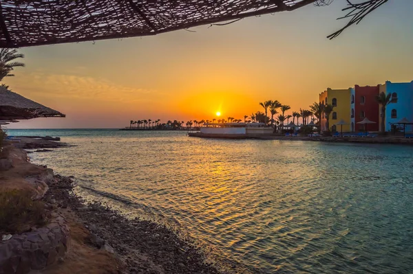Nascer Sol Uma Península Uma Lagoa Hurghada Mar Vermelho Egito — Fotografia de Stock