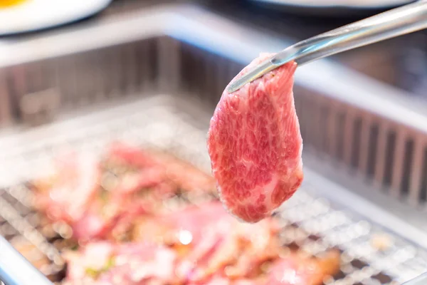 Parrilla Japonesa Wagyu Premium Yakiniku Carne Res Con Carbón Rojo — Foto de Stock