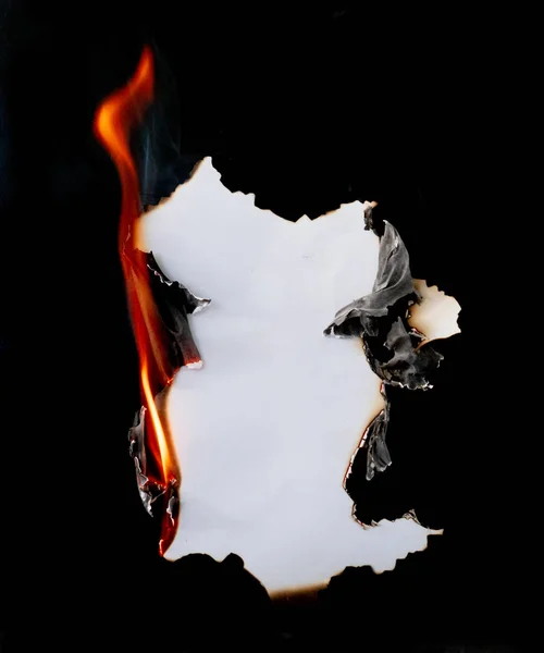 Burning Piece Paper Black Background — Stock Photo, Image