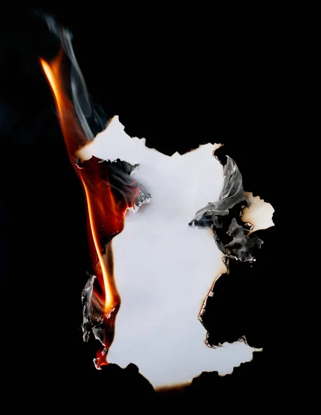 Burning Piece Paper Black Background — Stock Photo, Image