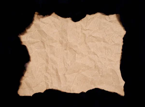Spálený List Papíru Izolovaný Černém Pozadí — Stock fotografie