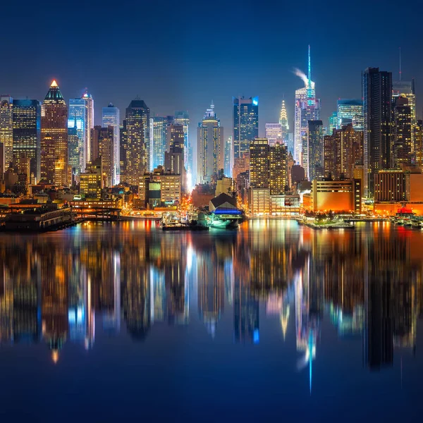 Vista Manhattan Orari Quadrati Notte New York Stati Uniti America — Foto Stock