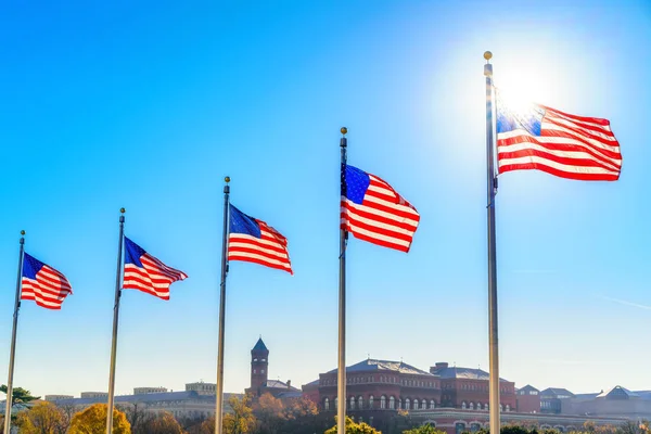 Flags United States Waving Blue Sky Washington — Stock Photo, Image