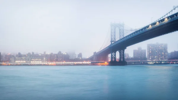 Ponte Manhattan Manhattan Noite Nebulosa Nova York — Fotografia de Stock