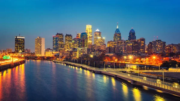 Panoramic Picture Philadelphia Skyline Schuylkill River Night Usa — Stock Photo, Image