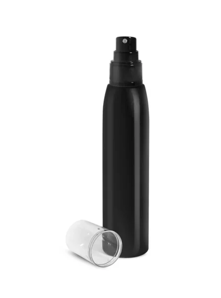 Fekete Kozmetikai Spray Palack Készlet Elszigetelt Fehér Alapon — Stock Fotó