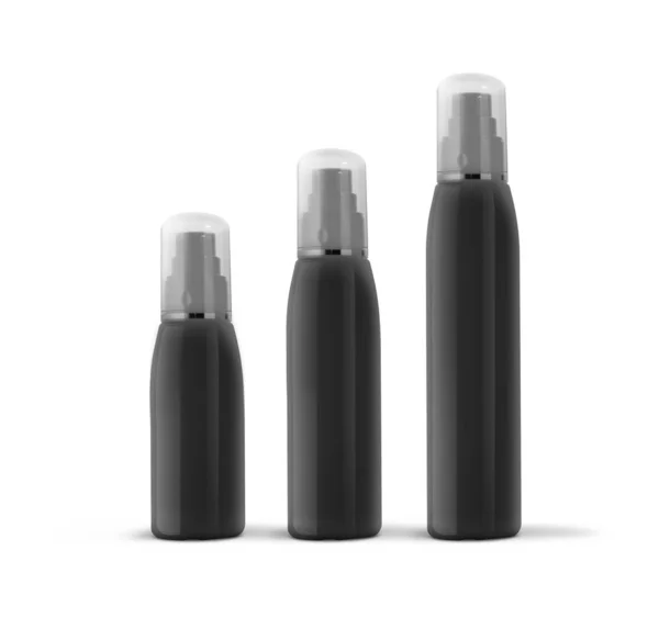 Conjunto Botellas Spray Cosmético Negro Aislado Sobre Fondo Blanco — Foto de Stock
