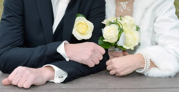 Giorno Nozze Abito Sposa Dettagli Nozze Bouquet — Foto Stock