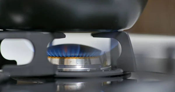 Fogão Queimador Superior Acendendo Azul Para Cozinhar — Fotografia de Stock