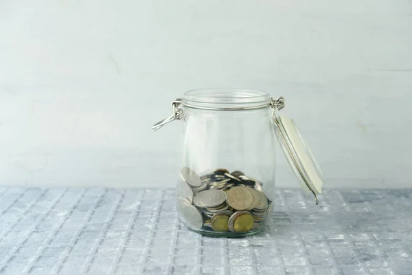 Coins Glass Money Jar Financial Concept — Stock Photo, Image