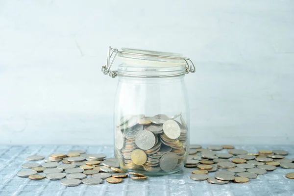 Coins Glass Money Jar Financial Concept — Stock Photo, Image