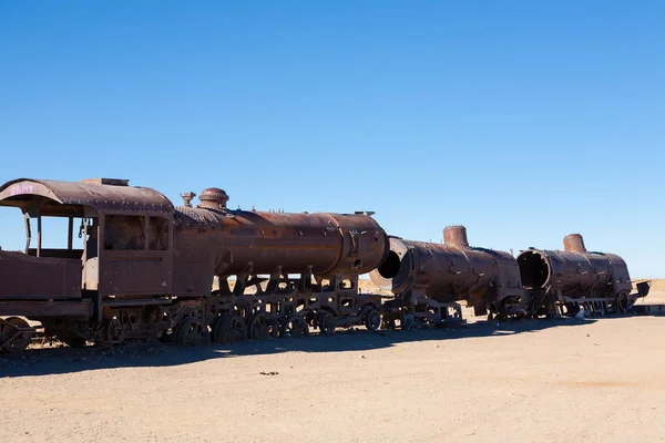 Cemitério Trens Vista Uyuni Bolívia Marco Boliviano Locomotivas Abandonadas — Fotografia de Stock