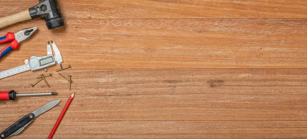 Narzędzia Tle Drewnianych Miejsca Kopii — Zdjęcie stockowe
