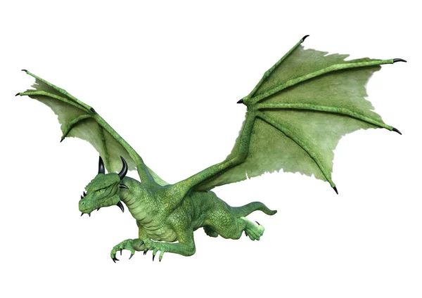 Representación Dragón Fantasía Verde Aislado Sobre Fondo Blanco —  Fotos de Stock