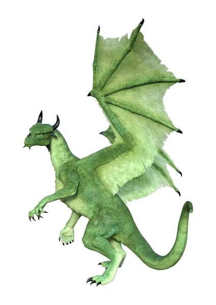 Rendering Green Fantasy Dragon Isolated White Background — Stock Photo, Image