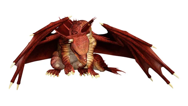 Beyaz Arka Plan Üzerinde Izole Kırmızı Fantezi Dragon Render — Stok fotoğraf