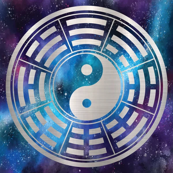 Yin Yang Cosmos Chinos Ilustración Feng Shui Equilibrio Zen Silueta — Foto de Stock