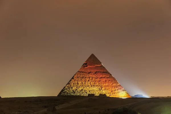 Işıklar Giza Gece Görünümü Piramit Chephren — Stok fotoğraf