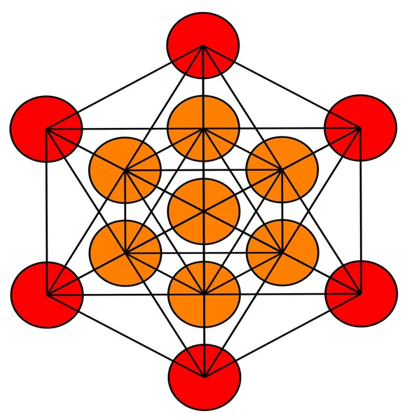 梅塔特龙立方体神圣几何学能量冥想脉轮插图红色橙色 — 图库照片