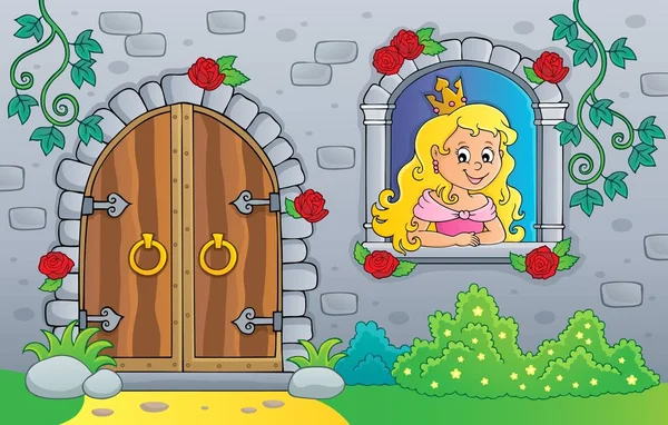 Princezna Okně Staré Dveře Ilustrace — Stock fotografie