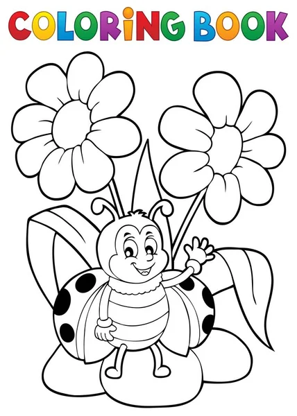 Malbuch Blume Und Glücklicher Marienkäfer Bild Illustration — Stockfoto