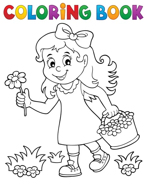 Libro Para Colorear Chica Con Tema Flores Ilustración Imagen — Foto de Stock