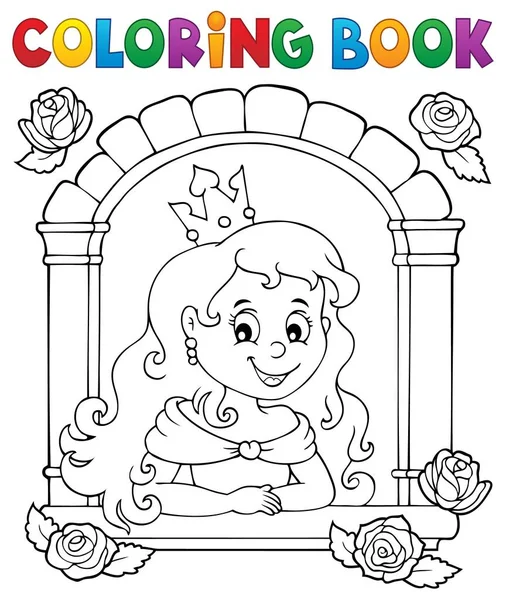 Libro Colorare Principessa Tema Finestra Immagine Illustrazione — Foto Stock