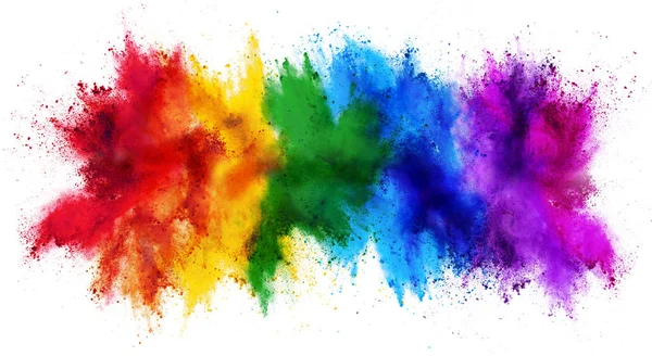 Bunte Regenbogen Holi Farbe Pulver Explosion Isoliert Auf Weißem Breiten — Stockfoto