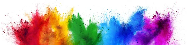 Colorful Rainbow Holi Paint Color Powder Explosion Isolated White Wide — Stock Photo, Image