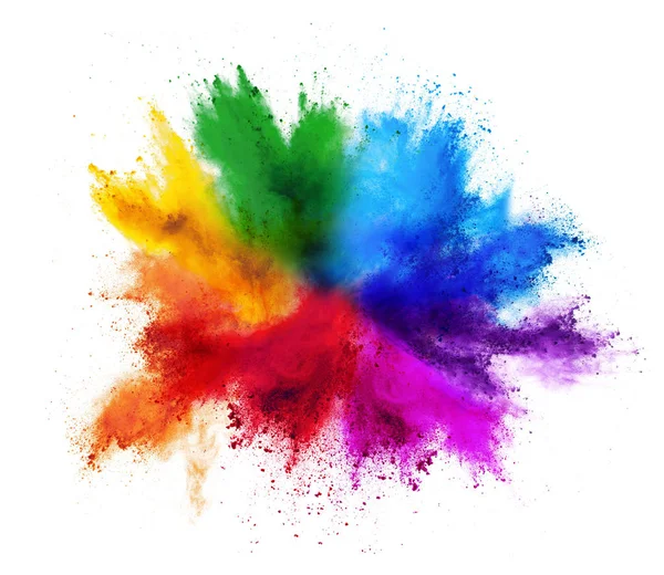 Colorato Arcobaleno Holi Vernice Colore Polvere Esplosione Isolato Sfondo Bianco — Foto Stock