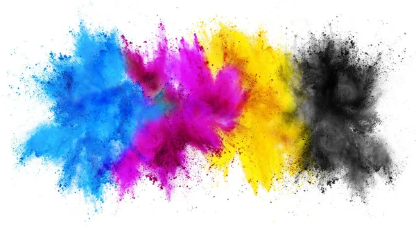 Colorful Cmyk Cyan Magenta Yellow Key Holi Paint Color Powder — Stock Photo, Image