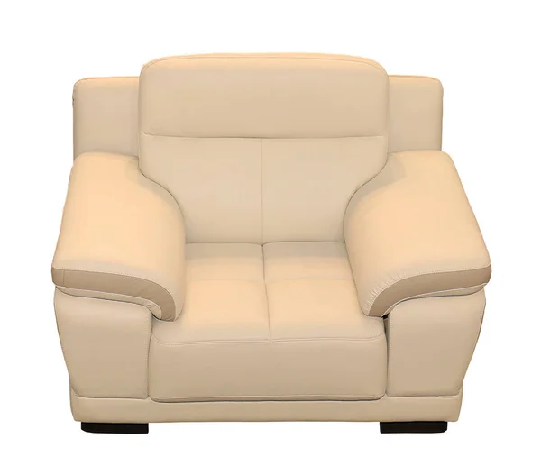 Modern Kényelmes Bézs Bőr Fotel Elszigetelt Fehér Háttér — Stock Fotó