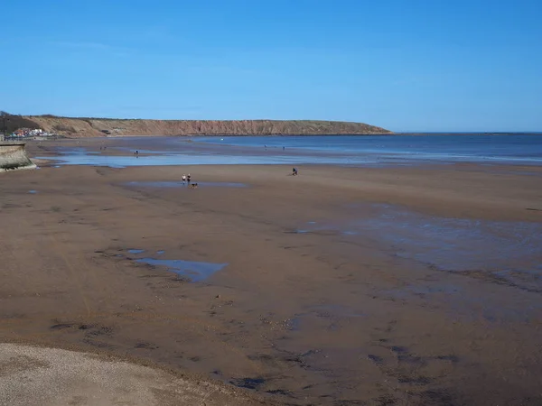 Uitzicht Het Zandstrand Bij Filey North Yorkshire Engeland Richting Filey — Stockfoto