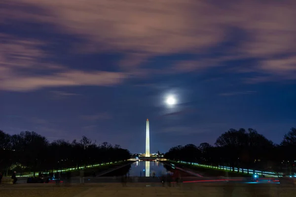 Памятник Вашингтону Новом Отражающем Бассейне Мемориала Линкольна Закате Вашингтон Округ — стоковое фото