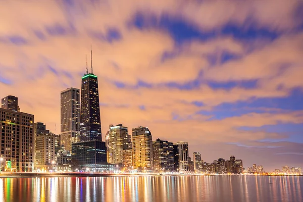 Pôr Sol Edifício Chicago Skylines Centro Chicago Longo Lago Michigan — Fotografia de Stock