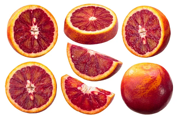 Kan Portakalları Citrus Sinensis Meyveleri Bütün Yarım Dilimler — Stok fotoğraf