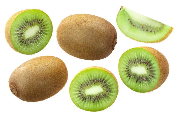 Kiwi Oder Chinesische Stachelbeere Actinidia Deliciosa Früchte Ganz Halbiert Und — Stockfoto