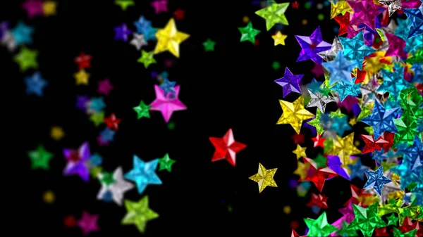どんなお祝いやお祝いの背景の暗い背景にカラフルな光沢のあるガラスの星を輝く 豪華な輝き ルビー サファイアや他の宝石のように見えます — ストック写真