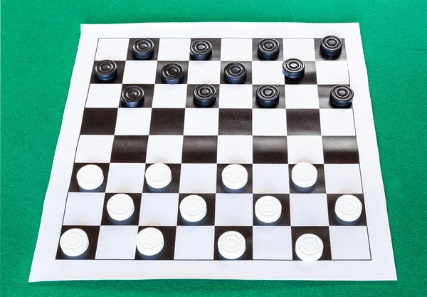 Checkers Black White Checkered Sheet Board Green Baize Table — Stock Photo, Image