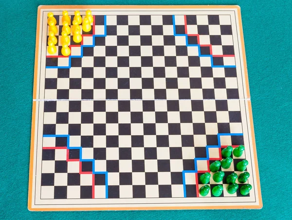 Configuração Para Dois Jogadores Tabuleiro Quadriculado Jogo Tabuleiro Estratégia Halma — Fotografia de Stock