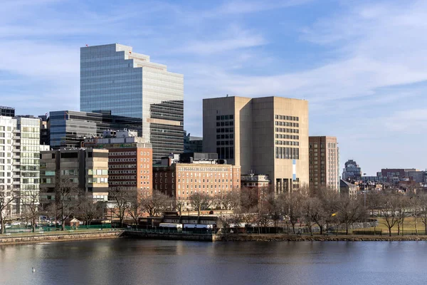 Boston Downtown Paisaje Urbano Largo Del Río Charles Con Edificios — Foto de Stock