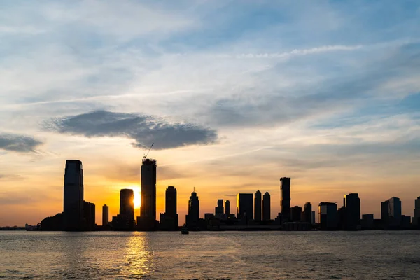 New Jersey Skyline Gebäude Silhouette Usa Sonnenuntergang — Stockfoto
