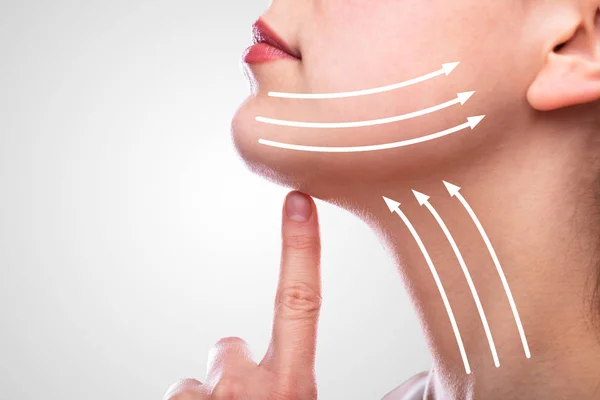 Woman Arrows Her Face White Background — Stock Photo, Image