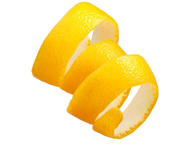 Twisted Pomerančová Kůra Proužek Nebo Kůru Dekorace Izolovaných Bílém Horní — Stock fotografie