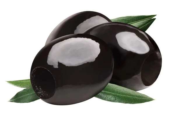 Olives Noires Dénoyautées Fruits Oxydés Olea Europaea Avec Feuilles Groupe — Photo
