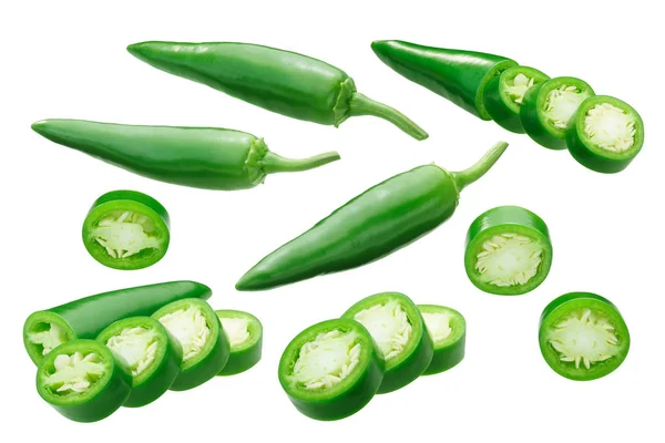 Grüne Paprika Capsicum Annuum Ganze Schoten Und Scheiben Geschnitten — Stockfoto