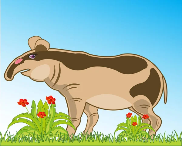 Baby drawing asiatic animal tapir on year glade — Stock Image Baby Drawing Asiatic Animal Tapir Year Glade Royalty Free Stock Images